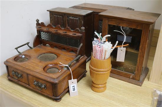 An oak smokers companion and three others, tallest 30cm